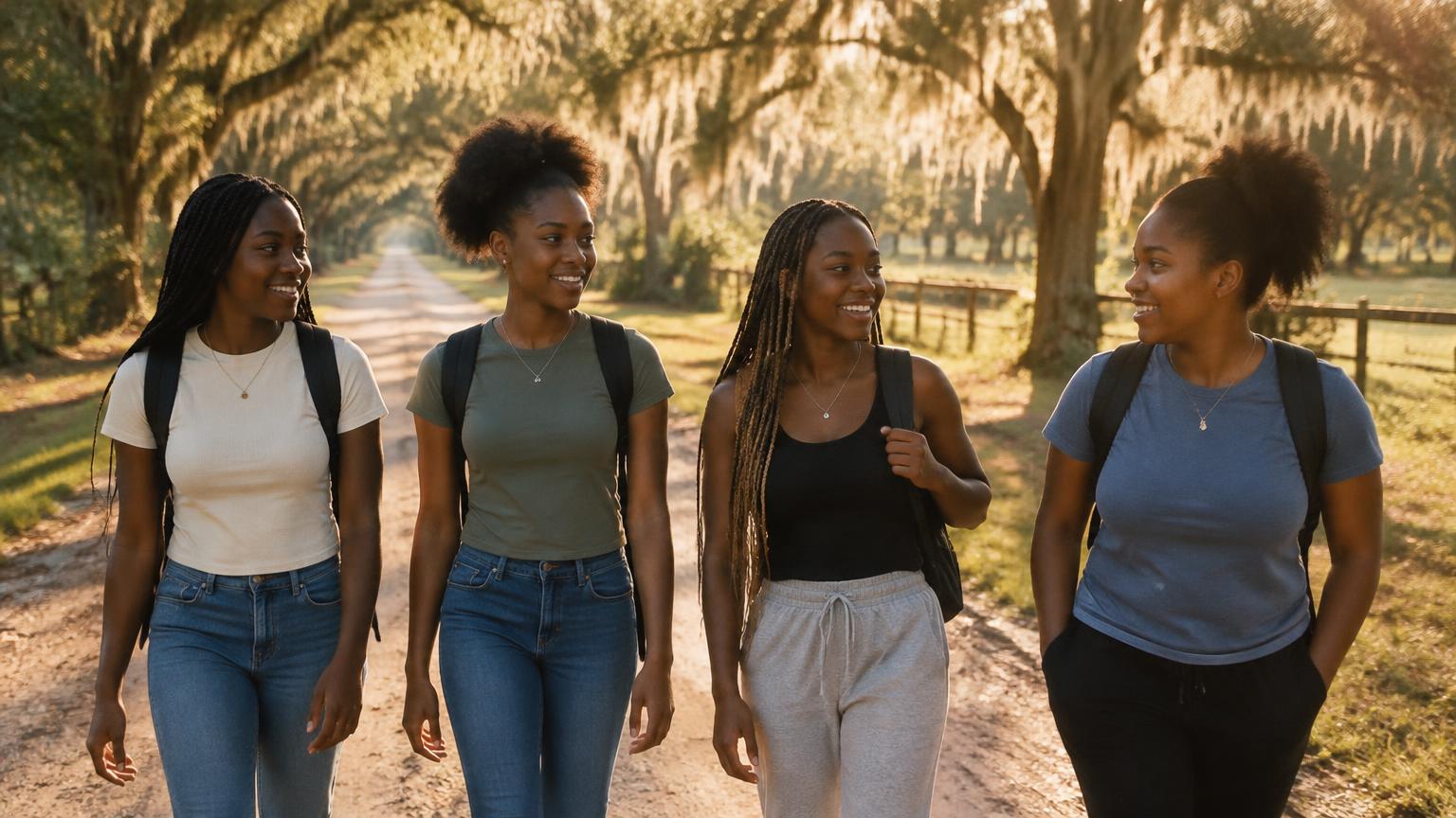 Girls walking on a rural Florida road